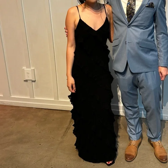 ASOS purchased / Rare London / strappy ruffle detail maxi dress w slit / black - Picture 9 of 13